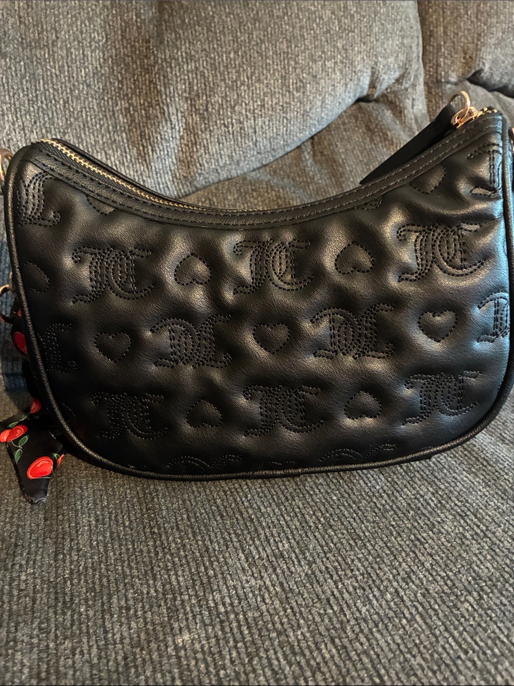 Juicy Couture Liquorice Everything Nice Shoulder Bag With Cherry Scarf NWT - Picture 5 of 7